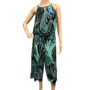LONDON TIMES Jungle Leaf Jumpsuit Romper Green Sz 12